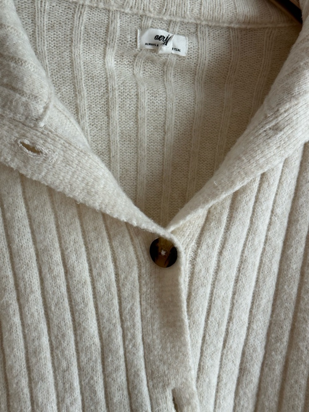 Aerie Cream Ribbed Button-Front Collar Sweater | Size Small - Picture 2 of 4